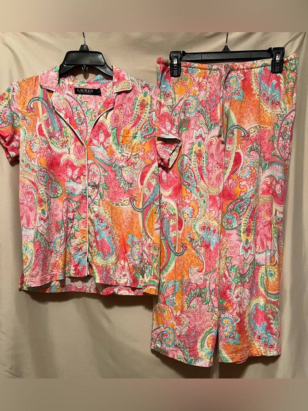 LAUREN Ralph Lauren Pink Orange Paisley Pajama Set Size S